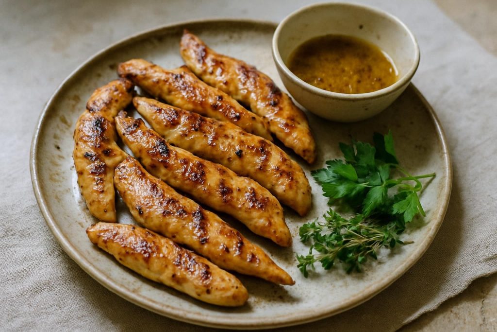 découvrez une recette savoureuse d'aiguillettes de poulet marinées, facile à préparer et parfaite pour un repas gourmand et rapide.