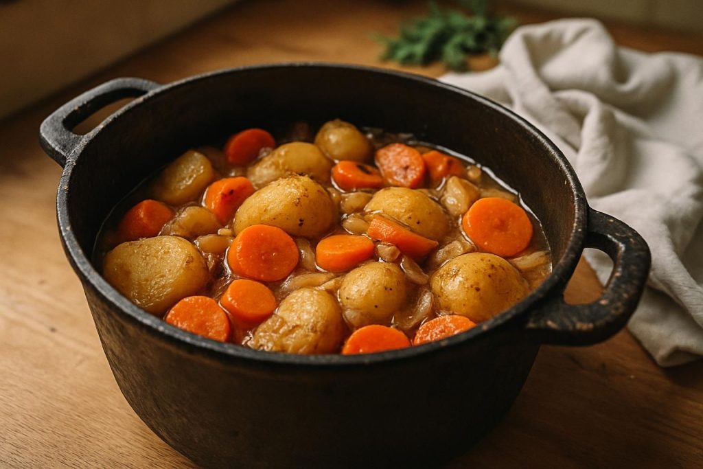 découvrez la recette facile et savoureuse de la cocotte gourmande aux pommes de terre, carottes et oignons, idéale pour réchauffer votre cœur et vos repas d'hiver.